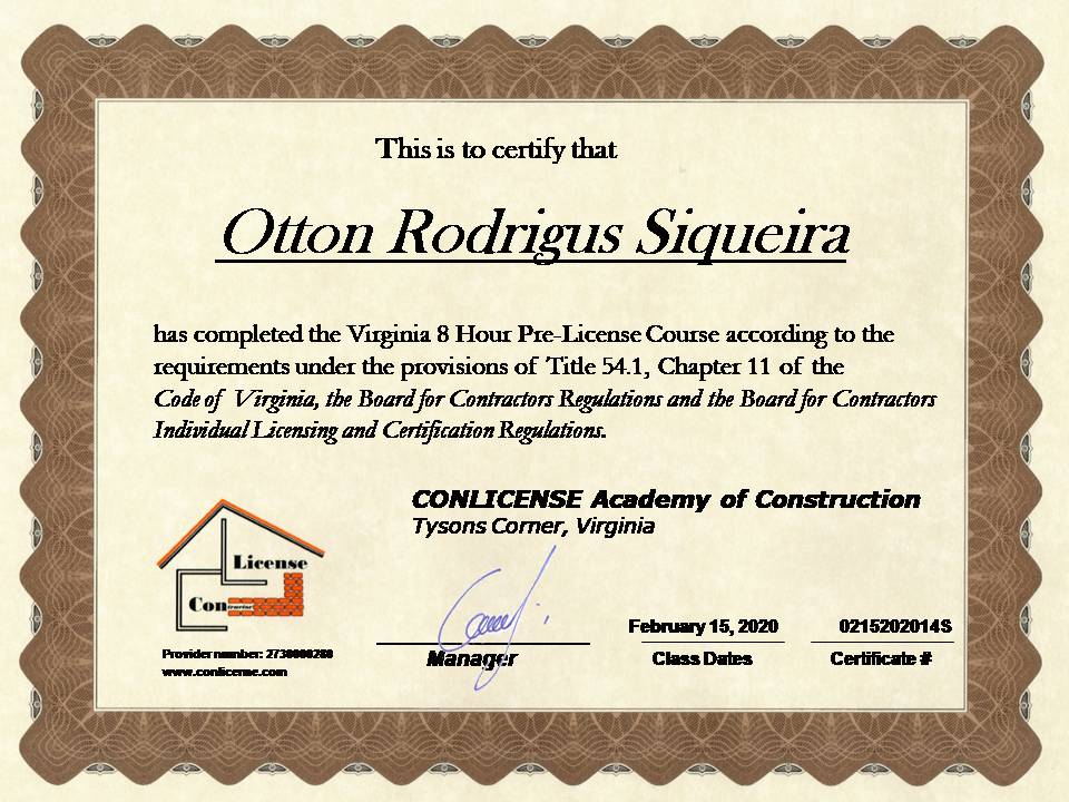 Pre License certificate